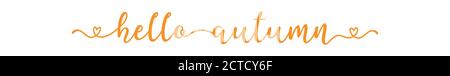 Hand sketched Hello Autumn quote as banner. Lettering for poster, label, sticker, flyer, header, card, advertisement, announcement.. Stock Vector