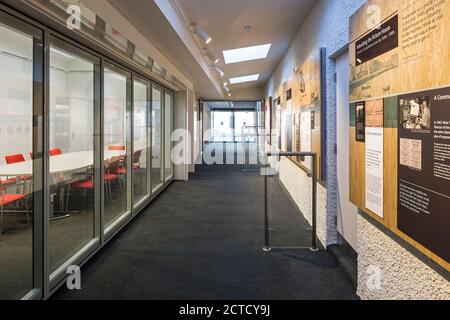 Campbeltown Picture House, Campbeltown, Scotland, UK. Circulation corridor with exhibition and conference room. Stock Photo