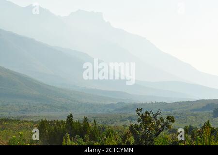 Hottentots Holland  Mountain in the mist from circle route in Jonkershoek Nature reserve Stock Photo