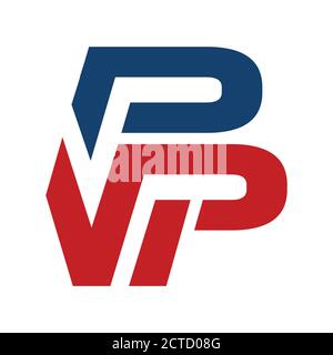 red blue abstract sporty WP logo initial P & W letter graphic concept vector icon template Stock Vector