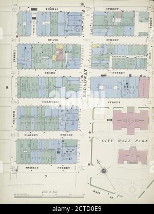 Manhattan, V. 1, Plate No. 9 west half Map bounded by Thomas St., Pearl St., Elm St., Mall St., Murray St., Church St., still image, Maps, 1884- - 1894 Stock Photo