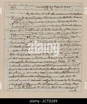 Letter to John Hopkins, Richmond, text, Documents, 1786, Lee, Richard Henry, 1732-1794 Stock Photo