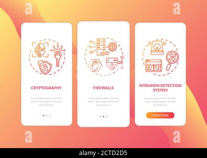 Cybersecurity measures onboarding mobile app page screen with concepts Stock Vector