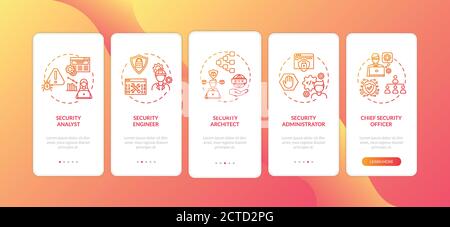 Cybersecurity jobs onboarding mobile app page screen with concepts Stock Vector