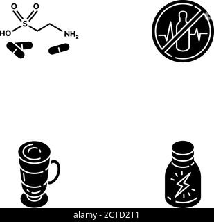Energy drinks black glyph icons set on white space Stock Vector