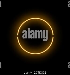 Abstract golden neon luminous ring on black background Stock Vector