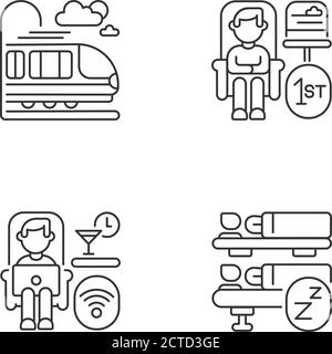 Luxury train service linear icons set Stock Vector