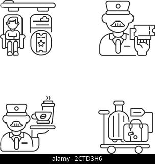 Premium railway service linear icons set Stock Vector