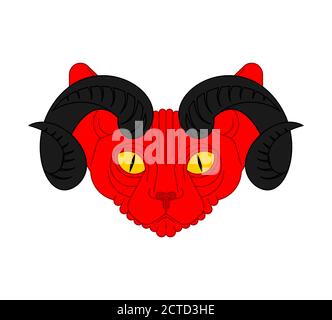 Demon cat. Red cat with devil horns. pet animal satan Stock Vector