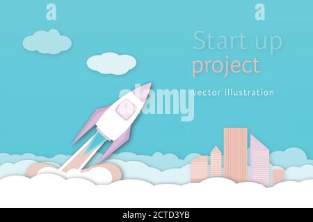 Business and finance. Vector illustration of rocket for business concept or launch project in cartoon flat design. Stock Vector