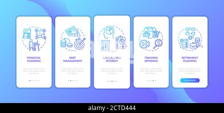 Financial literacy objectives onboarding mobile app page screen with concepts Stock Vector