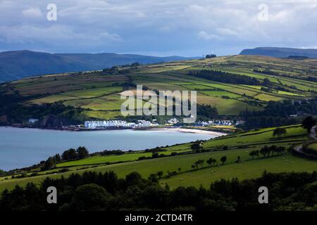 View down towards Cushendun, Glens of Antrim Stock Photo