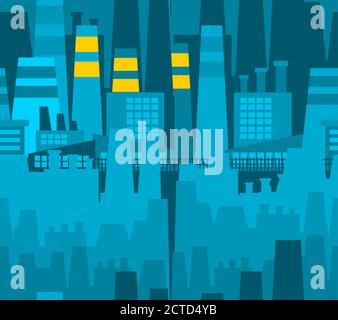 Big industrial pattern seamless. Large works pollution background. manufactured texture Stock Vector