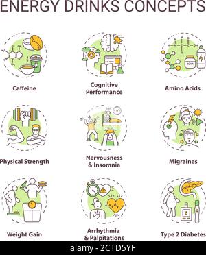 Energy drinks concept icons set Stock Vector