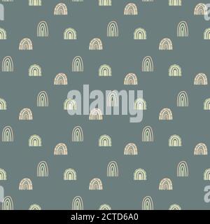 Seamless illustration of decorative cute rainbow on a green background. Scandinavian design. Childrens collection of textiles, packaging and decor Stock Vector