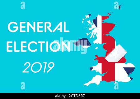 United Kingdom Election. General election 12th December 2019. British Union Jack flag. Stock Vector
