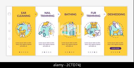 Grooming services types onboarding vector template Stock Vector