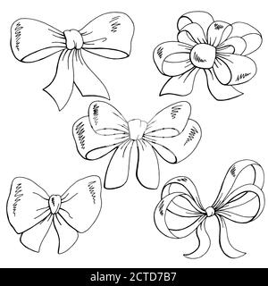 Bow set graphic black white isolated sketch illustration vector Stock Vector