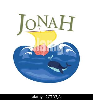 Christian worship and praise. Jonah and the whale. Stock Vector