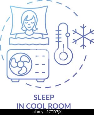 Sleep in cool room blue gradient concept icon Stock Vector