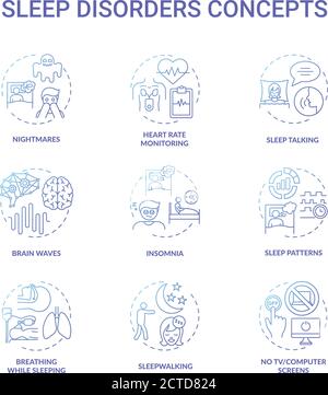 Sleep disorder blue gradient concept icons set Stock Vector