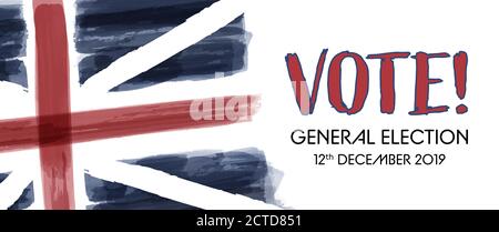 United Kingdom Election. General election 12th December 2019. British Union Jack flag. Vote. Stock Vector