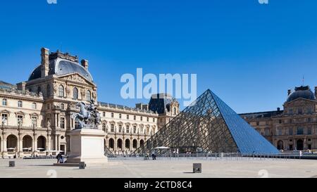 Paris, France - September 21 2020: The Louvre Museum is a former historic palace housing huge art collection, from Roman sculptures to da Vinci's 'Mon