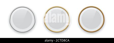Empty circle silver and gold frames in medieval style for game ui ...