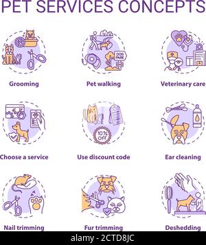 Pet services concept icons set Stock Vector