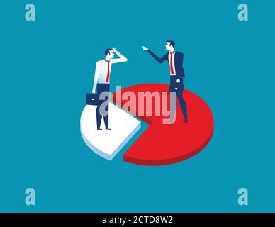 Businessman on difference pieces of chart. Concept business success illustratio. Vector cartoon character and abstract flat Stock Vector