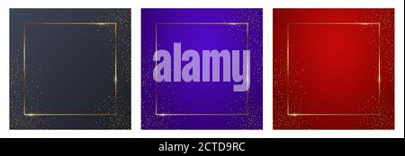 Grey, blue, red square with thin geometric border backgrounds set Stock Vector