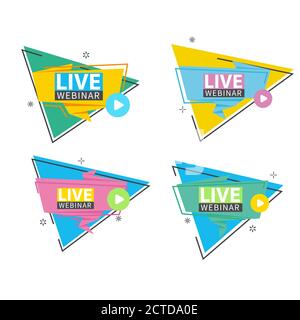 Live Webinar Button, icon, emblem label Vector illustration flat linear badge and banner, scroll, sticker, ribbon, embem, background, poster. Stock Vector