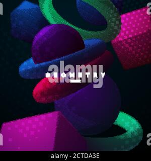 Abstract geometric background. Vector minimal illustration. Primitive bright gradient shapes textured with halftone pattern. Creative cover design. Ar Stock Vector