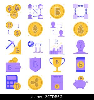 Cryptocurrency transactions icon set in flat style Stock Vector