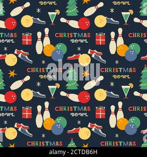 Christmas holiday Bowling seamless vector pattern Stock Vector