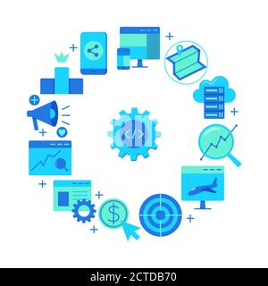 Search engine optimization poster in flat style Stock Vector