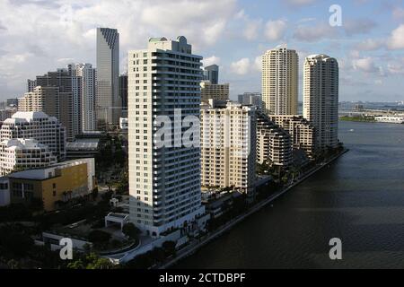 Miami, Florida, USA - September 2005:  Archival view of waterfront condo and apartment towers in downtown Miami. Stock Photo