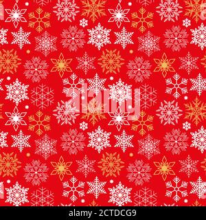 Red seamless pattern with Christmas symbols of snowflake Stock Vector