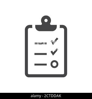 Clipboard checklist black vector icon. Task list with tick check mark glyph symbol. Stock Vector