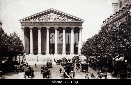 A historical view of La Madeleine church in Rue Royale, Paris, France, taken from a postcard c.1906. Stock Photo