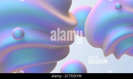 Abstract background with 3d pearlescent shapes. Pastel bubbles. Vector realistic illustration of fluid substance. Trendy banner or poster design. Futu Stock Vector
