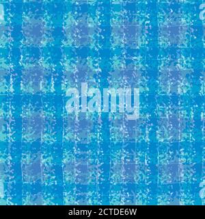 Vector cotton weave texture seamless pattern background. Organic watercolor brush stroke effect aqua blue woven check backdrop. Modern fabric cloth Stock Vector