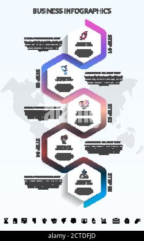 Vector infographic template hexagons for five icons, diagram, graph, presentation. Business concept with 5 steps. For content, flowchart, workflow Stock Vector