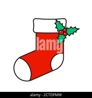 Christmas sock with mistletoe isolated on white Stock Vector