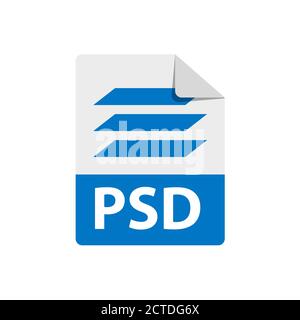 Vector blue icon PSD. File format extensions icon. flat design style. Stock Vector