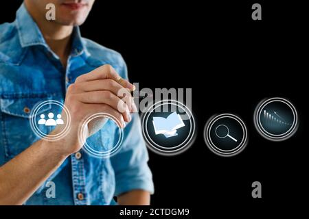 hand pressing learning word button. business concept. e learning Stock Photo