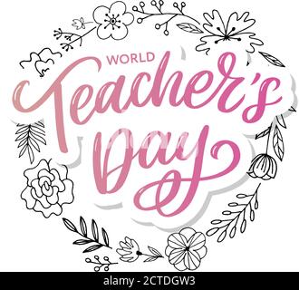 Happy Teacher's day inscription. Greeting card with calligraphy. Hand drawn lettering. Typography for invitation, banner, poster or clothing design Stock Vector