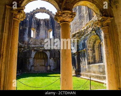 Ruins of 12th-century Convent of Tomar constructed by the Knights Templar - UNESCO World Heritage - Convent of the Order of Christ, Tomar, Portugal Stock Photo