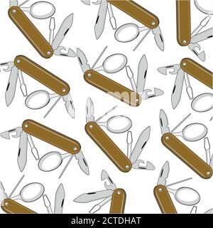 Folding knife decorative pattern on white background is insulated Stock Vector