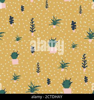 potted cacti plants seamless vector pattern Stock Vector